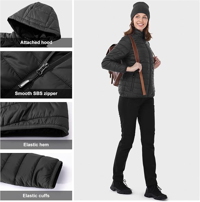 Outdoor Ventures Women's Packable Lightweight Puffer Jacket with Hood