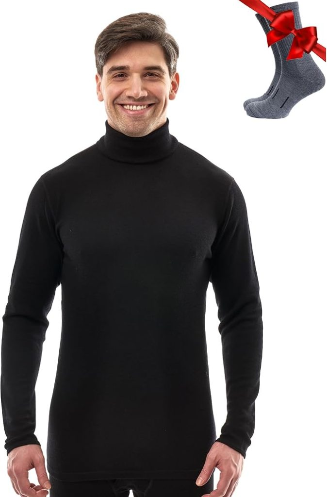 100% Merino Wool Base Layer Mens Turtleneck - Merino Wool Sweater Men Shirt