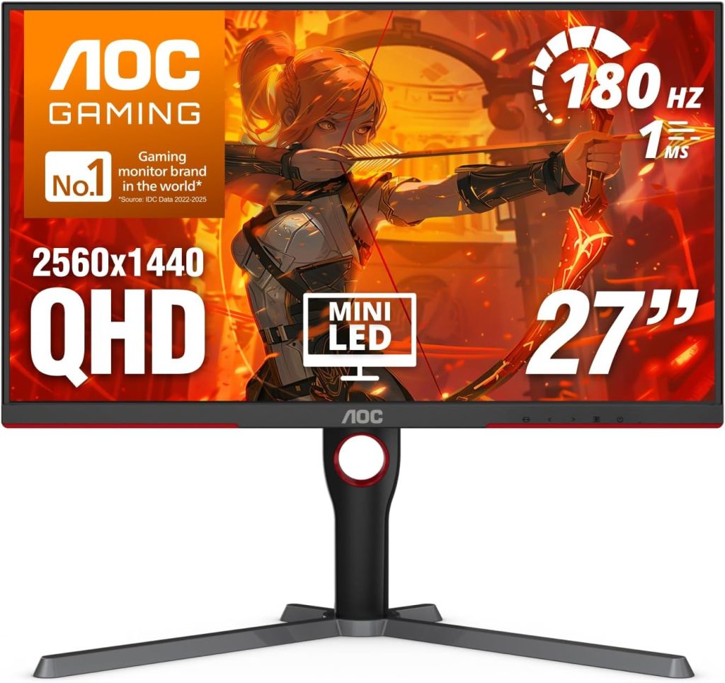 
AOC 27 Inch Gaming Monitor QHD 180Hz Mini-LED HDR1000, Q27G3XMN | 3440×1440 Computer Monitor